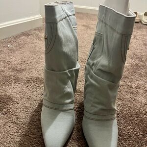 Fashion Nova Light Blue Denim Heeled Boots